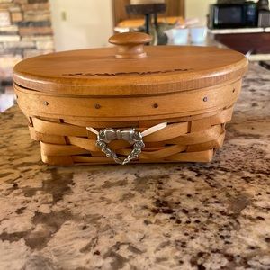A handwoven Longaberger basket